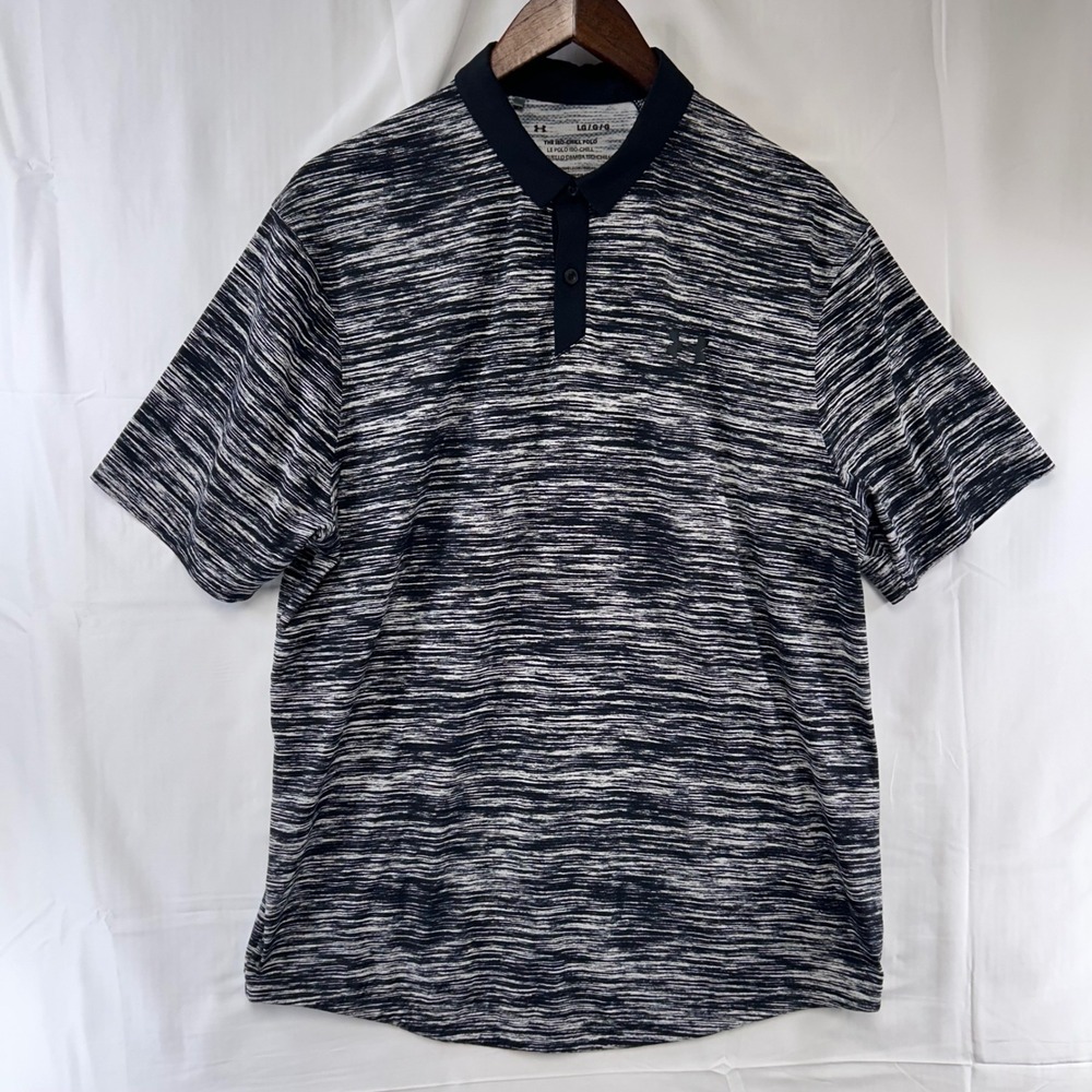 Under Armour Iso-Chill Polo Mens Large Black White Space Dye Athletic 1370664